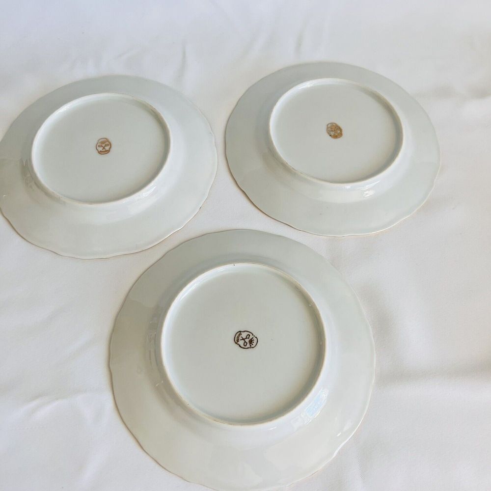 3 Antique Bavaria Heavily Gold Gild Luster Dessert Plates Pink Roses Flowers - Picture 6 of 9